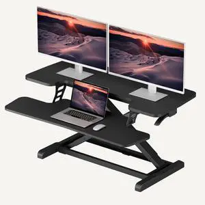 36" Standing Desk Converter, Adjustable Sit to Stand Desk Riser with Effortless Lifting for Home Office, Desk Topper for Dual Monitors, Computer Lift with Keyboard Tray, Black 36" Standing Desk Converter, Adjustable Sit to Stand Desk Riser with Effortless Lifting for Home Office, Desk Topper for Dual Monitors, Computer Lift with Keyboard Tray, Black