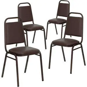 4 Pack HERCULES Series Trapezoidal Back Stacking Banquet Chair in Brown Vinyl - Copper Vein Frame 4 Pack HERCULES Series Trapezoidal Back Stacking Banquet Chair in Brown Vinyl - Copper Vein Frame