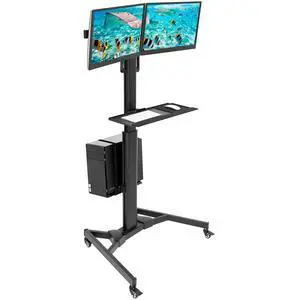 Dual Monitor Computer Cart Mobile Standing Desk with Wheels, Rolling Workstation with Keyboard Tray, CPU Holder, and Adjustable Screen Mount for Office, Medical, or Warehouse Dual Monitor Computer Cart Mobile Standing Desk with Wheels, Rolling Workstation with Keyboard Tray, CPU Holder, and Adjustable Screen Mount for Office, Medical, or Warehouse