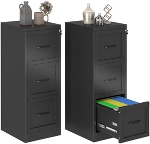 Metal Vertical File Cabinet with Lock, Home Office 3 Drawer Cabinet | 3 Drawer Filing Cabinet, Beside Desk File Cabinet, Black Lockable Storage Cabinet, Fits Letter/Legal/A4 Size Metal Vertical File Cabinet with Lock, Home Office 3 Drawer Cabinet | 3 Drawer Filing Cabinet, Beside Desk File Cabinet, Black Lockable Storage Cabinet, Fits Letter/Legal/A4 Size