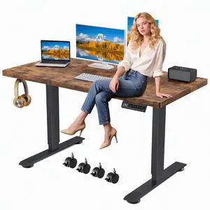 Hmimi 63'' ×24'' Height Adjustable Electric Standing Desk | Lockable Wheels, 4 Memory Presets, 2 Cable Holes, 2 Hooks, Free 40''×18'' Mouse Pad, Anti-Collision System, Brown Hmimi 63'' ×24'' Height Adjustable Electric Standing Desk | Lockable Wheels, 4 Memory Presets, 2 Cable Holes, 2 Hooks, Free 40''×18'' Mouse Pad, Anti-Collision System, Brown
