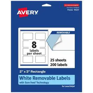 ® Matte White Removable Rectangle Labels, Sure Feed® Technology, Print-to-The-Edge, 2" x 3", 200 Removable Labels, Laser/Inkjet Printable ® Matte White Removable Rectangle Labels, Sure Feed® Technology, Print-to-The-Edge, 2" x 3", 200 Removable Labels, Laser/Inkjet Printable