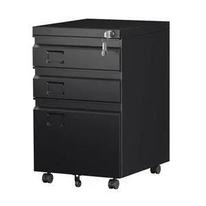 3-Drawer Metal File Cabinet with Lock, Assembly Required | Black mobile under-desk cabinet with five casters for Letter, Legal and A4 hanging folders 3-Drawer Metal File Cabinet with Lock, Assembly Required | Black mobile under-desk cabinet with five casters for Letter, Legal and A4 hanging folders