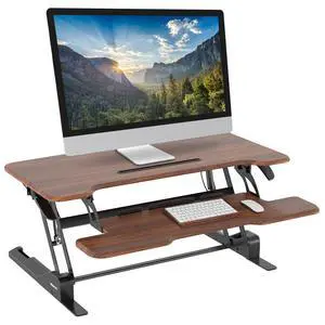 Large 38 Inch Standing Desk Converter, Sit Stand Desk Riser for Dual Monitors with Keyboard Tray, Height Adjustable Desktop Workstation, Easy Lift Gas Spring, Rustic Walnut Brown Large 38 Inch Standing Desk Converter, Sit Stand Desk Riser for Dual Monitors with Keyboard Tray, Height Adjustable Desktop Workstation, Easy Lift Gas Spring, Rustic Walnut Brown