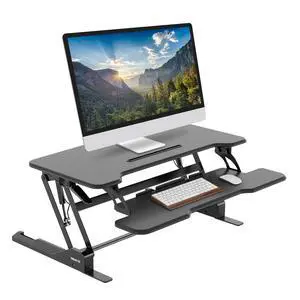 38 Inch Standing Desk Converter - Gas Spring Sit Stand Desk Riser for Dual Monitors - Height Adjustable Desktop Workstation with Keyboard Tray - Black 38 Inch Standing Desk Converter - Gas Spring Sit Stand Desk Riser for Dual Monitors - Height Adjustable Desktop Workstation with Keyboard Tray - Black