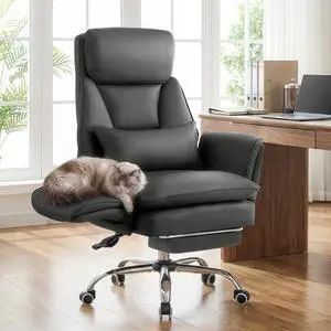 Big and Tall Office Chair, Executive Reclining Computer Gaming Chair with Foot Rest, Flip Armrest & Lumbar Pillow, Thicken Wider Seat for Criss Cross Legged Sitting, Desk Chair, PU, Grey Big and Tall Office Chair, Executive Reclining Computer Gaming Chair with Foot Rest, Flip Armrest & Lumbar Pillow, Thicken Wider Seat for Criss Cross Legged Sitting, Desk Chair, PU, Grey