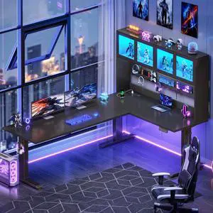 67" Standing L Shaped Gaming Desk, Office Computer Desk with Storage Hutch, Stand Up Corner Desk with Pegboard & Led Lights for Home Office, Black 67" Standing L Shaped Gaming Desk, Office Computer Desk with Storage Hutch, Stand Up Corner Desk with Pegboard & Led Lights for Home Office, Black