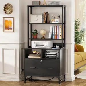 File Cabinet with Charging Station, Vertical Filing Cabinet, Black | with Lock & Large Drawer, Printer Stand with Storage Shelves, Office Storage Cabinet fits Letter/A4/Legal Size File Cabinet with Charging Station, Vertical Filing Cabinet, Black | with Lock & Large Drawer, Printer Stand with Storage Shelves, Office Storage Cabinet fits Letter/A4/Legal Size