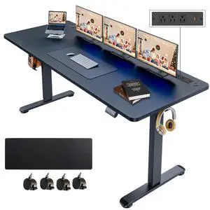 Electric Standing Desk with Power Outlets and USB-C Port, 70 x 27 Inches Adjustable Height Sit Stand Up Desk for Home Office, Adjustable Desk with Memory Preset and Wheels, Black Electric Standing Desk with Power Outlets and USB-C Port, 70 x 27 Inches Adjustable Height Sit Stand Up Desk for Home Office, Adjustable Desk with Memory Preset and Wheels, Black