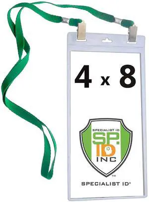 Bulk 25 Pack - 4 x 8 Inch Extra Large Ticket & Event Credential Badge Holders with Double Sided Lanyards with Two Bulldog Clips, by (Green) Bulk 25 Pack - 4 x 8 Inch Extra Large Ticket & Event Credential Badge Holders with Double Sided Lanyards with Two Bulldog Clips, by (Green)