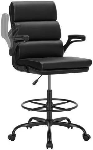 Drafting Chair, Tall Office Chair with Footrest for Standing Desk | 3-zone backrest and dual-layer cushion add comfort; 90° flip-up armrests plus adjustable foot ring fit counter-height tables Drafting Chair, Tall Office Chair with Footrest for Standing Desk | 3-zone backrest and dual-layer cushion add comfort; 90° flip-up armrests plus adjustable foot ring fit counter-height tables