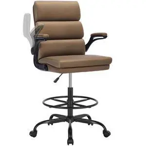 Drafting Chair, Tall Office Chair with Footrest for Standing Desk | 3-zone backrest and dual-layer cushion add comfort; 90° flip-up armrests plus adjustable foot ring fit counter-height tables Drafting Chair, Tall Office Chair with Footrest for Standing Desk | 3-zone backrest and dual-layer cushion add comfort; 90° flip-up armrests plus adjustable foot ring fit counter-height tables