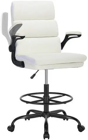 Drafting Chair, Tall Office Chair with Footrest for Standing Desk | 3-zone backrest and dual-layer cushion add comfort; 90° flip-up armrests plus adjustable foot ring fit counter-height tables Drafting Chair, Tall Office Chair with Footrest for Standing Desk | 3-zone backrest and dual-layer cushion add comfort; 90° flip-up armrests plus adjustable foot ring fit counter-height tables