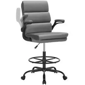 Drafting Chair, Tall Office Chair with Footrest for Standing Desk | 3-zone backrest and dual-layer cushion add comfort; 90° flip-up armrests plus adjustable foot ring fit counter-height tables Drafting Chair, Tall Office Chair with Footrest for Standing Desk | 3-zone backrest and dual-layer cushion add comfort; 90° flip-up armrests plus adjustable foot ring fit counter-height tables