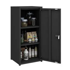 Metal Storage Cabinet with Lock, 3 Adjustable Shelves Single Door Steel Locker for Home, Office & Garage (Black) Metal Storage Cabinet with Lock, 3 Adjustable Shelves Single Door Steel Locker for Home, Office & Garage (Black)