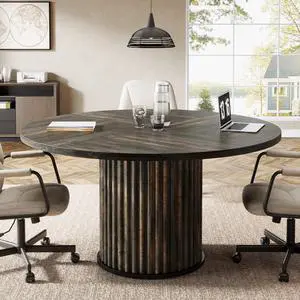 47" Round Conference Table, Brown Meeting Table for 4-6 People | Small Office Desk with Sturdy MDF + Metal Base, Perfect for Conference Room or Small Workspaces, Easy Assembly, Black Brown 47" Round Conference Table, Brown Meeting Table for 4-6 People | Small Office Desk with Sturdy MDF + Metal Base, Perfect for Conference Room or Small Workspaces, Easy Assembly, Black Brown