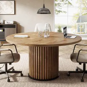 47" Round Conference Table, Brown Meeting Table for 4-6 People | Small Office Desk with Sturdy MDF + Metal Base, Perfect for Conference Room or Small Workspaces, Easy Assembly, Brown 47" Round Conference Table, Brown Meeting Table for 4-6 People | Small Office Desk with Sturdy MDF + Metal Base, Perfect for Conference Room or Small Workspaces, Easy Assembly, Brown