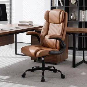 Office Desk Chair,Ergonomic Conference Room Chairs,Mid Back Executive Leather Chair,Comfy Computer Desk Chairs with Adjustable Flip-Up Arms and Rocking Function (Brown) Office Desk Chair,Ergonomic Conference Room Chairs,Mid Back Executive Leather Chair,Comfy Computer Desk Chairs with Adjustable Flip-Up Arms and Rocking Function (Brown)