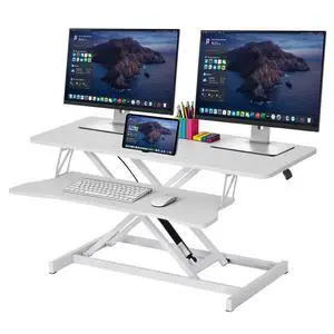 37" Height Adjustable Standing Desk Converter, Stand up Desk Riser | Two Monitor Standing Desk, 5.9"-18.8" Height Adjustable Laptop Workstation with Keyboard Tray for Home Office and Company 37" Height Adjustable Standing Desk Converter, Stand up Desk Riser | Two Monitor Standing Desk, 5.9"-18.8" Height Adjustable Laptop Workstation with Keyboard Tray for Home Office and Company
