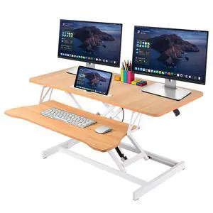 37" Height Adjustable Standing Desk Converter, Stand up Desk Riser | Two Monitor Standing Desk, 5.9"-18.8" Height Adjustable Laptop Workstation with Keyboard Tray for Home Office and Company 37" Height Adjustable Standing Desk Converter, Stand up Desk Riser | Two Monitor Standing Desk, 5.9"-18.8" Height Adjustable Laptop Workstation with Keyboard Tray for Home Office and Company