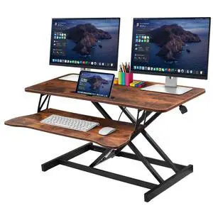 37" Height Adjustable Standing Desk Converter, Stand up Desk Riser | Two Monitor Standing Desk, 5.9"-18.8" Height Adjustable Laptop Workstation with Keyboard Tray for Home Office and Company 37" Height Adjustable Standing Desk Converter, Stand up Desk Riser | Two Monitor Standing Desk, 5.9"-18.8" Height Adjustable Laptop Workstation with Keyboard Tray for Home Office and Company