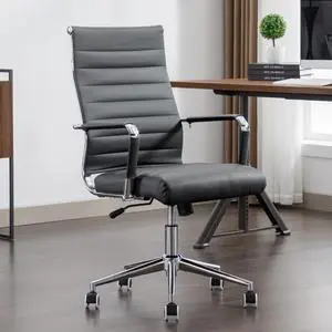Office Desk Chair Leather, Conference Room Chairs with Wheels, Executive Modern High Back Ergonomic Swivel Rolling Ribbed Computer Chair Office Desk Chair Leather, Conference Room Chairs with Wheels, Executive Modern High Back Ergonomic Swivel Rolling Ribbed Computer Chair
