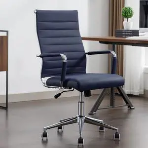 Office Desk Chair Leather, Conference Room Chairs with Wheels, Executive Modern High Back Ergonomic Swivel Rolling Ribbed Computer Chair Office Desk Chair Leather, Conference Room Chairs with Wheels, Executive Modern High Back Ergonomic Swivel Rolling Ribbed Computer Chair