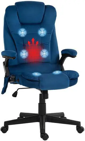 Executive Office Chair 6 Points Vibration Massage Velvet Drak Blue | Heated Lumbar Support, High Back Computer Chair, Reclining Backrest, Tilt Function, Padded Armrests Executive Office Chair 6 Points Vibration Massage Velvet Drak Blue | Heated Lumbar Support, High Back Computer Chair, Reclining Backrest, Tilt Function, Padded Armrests