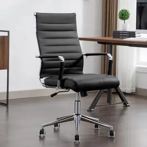 Office Desk Chair Leather, Conference Room Chairs with Wheels, Executive Modern High Back Ergonomic Swivel Rolling Ribbed Computer Chair Office Desk Chair Leather, Conference Room Chairs with Wheels, Executive Modern High Back Ergonomic Swivel Rolling Ribbed Computer Chair