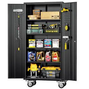 Rolling Metal Cabinet with Wheels, 72" Locking Storage Cabinet with Adjustable Shelves, Large Capacity Pulley Cabinets for Home Office, School, Warehouse(Black) Rolling Metal Cabinet with Wheels, 72" Locking Storage Cabinet with Adjustable Shelves, Large Capacity Pulley Cabinets for Home Office, School, Warehouse(Black)