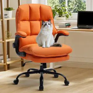 Comfy Office Chair Soft and Double Cushioned Ergonomic Computer Desk Chair | Suitable for Long Hours Executive Office Chair with Flip-up Armrests and Height Adjustment for Home Office Orange Comfy Office Chair Soft and Double Cushioned Ergonomic Computer Desk Chair | Suitable for Long Hours Executive Office Chair with Flip-up Armrests and Height Adjustment for Home Office Orange