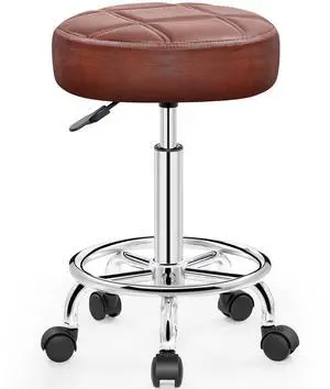 PU Leather Rolling Stool with Wheels, Adjustable Swivel Stool with Footrest, 360° Rolling Stool for Tattoo, Salon, Massage, Medical, Office, Home Kitchen, Vintage Rust PU Leather Rolling Stool with Wheels, Adjustable Swivel Stool with Footrest, 360° Rolling Stool for Tattoo, Salon, Massage, Medical, Office, Home Kitchen, Vintage Rust