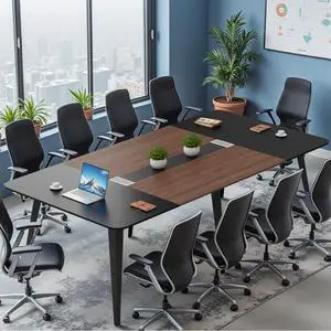 8FT Conference Table, 94.48 Meeting Seminar Table with Cable Grommets, Boardroom Table Workstation for Meeting Room, Office Conference (Black & Walnut) 8FT Conference Table, 94.48 Meeting Seminar Table with Cable Grommets, Boardroom Table Workstation for Meeting Room, Office Conference (Black & Walnut)
