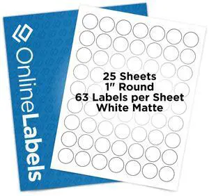 OnlineLabels 1" Circle Labels - White Matte - 25 Sheets | Permanent Adhesive, Blank Round Labels, Inkjet & Laser Compatible, Ideal for Packaging & Lid Labels OnlineLabels 1" Circle Labels - White Matte - 25 Sheets | Permanent Adhesive, Blank Round Labels, Inkjet & Laser Compatible, Ideal for Packaging & Lid Labels