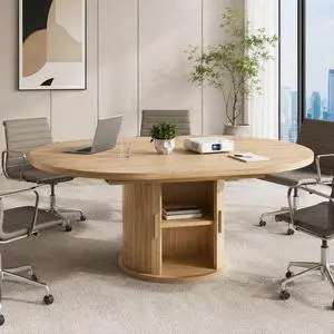 47 63" Wooden Extendable Round Conference Table 4-6-8 People | Convertible Oval Meeting Table,Office Table with Hidden Storage Shelf,Home Office, Apartment Kitchen Dining Room, Natural 47 63" Wooden Extendable Round Conference Table 4-6-8 People | Convertible Oval Meeting Table,Office Table with Hidden Storage Shelf,Home Office, Apartment Kitchen Dining Room, Natural