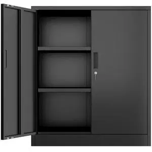 Metal Storage Cabinet, Garage Storage Cabinet with 2 Adjustable Shelves, Locking Short Storage Cabinet for Office Garage Home, Black Metal Cabinets (36" H x 31.5" W x 16" D) Metal Storage Cabinet, Garage Storage Cabinet with 2 Adjustable Shelves, Locking Short Storage Cabinet for Office Garage Home, Black Metal Cabinets (36" H x 31.5" W x 16" D)