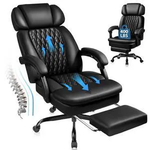 Executive Office Chair with Foot Rest, PU Leather Computer Chair | Reclining Ergonomic Office Chair, 360° Swivel & Adjustable Height, 400LBS Heavy Duty Desk Chair for Home Office, Black Executive Office Chair with Foot Rest, PU Leather Computer Chair | Reclining Ergonomic Office Chair, 360° Swivel & Adjustable Height, 400LBS Heavy Duty Desk Chair for Home Office, Black