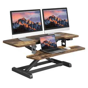 Standing Desk Converter with Electric Motor 42" Height Adjustable Riser for Office Home,Dual Monitor and Laptop Workstation with Large Keyboard Tray, Rustic Color Standing Desk Converter with Electric Motor 42" Height Adjustable Riser for Office Home,Dual Monitor and Laptop Workstation with Large Keyboard Tray, Rustic Color