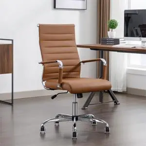 Office Desk Chair Leather, Conference Room Chairs with Wheels, Executive Modern High Back Ergonomic Swivel Rolling Ribbed Computer Chair Office Desk Chair Leather, Conference Room Chairs with Wheels, Executive Modern High Back Ergonomic Swivel Rolling Ribbed Computer Chair
