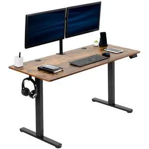 Electric 55 x 24 in Standing Desk, Memory Height Adjustment, Rustic Vintage Brown Top Black Frame, DESK-E155TN Electric 55 x 24 in Standing Desk, Memory Height Adjustment, Rustic Vintage Brown Top Black Frame, DESK-E155TN