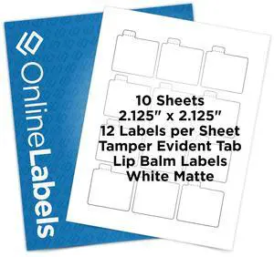 OnlineLabels 2.125" x 2.125" Lip Balm Labels - Inkjet/Laser - 10 Sheets | Permanent Adhesive, Blank White Matte Lip Balm Labels with Safety Tab, Inkjet & Laser Compatible, Ideal for Lip Balm Tubes OnlineLabels 2.125" x 2.125" Lip Balm Labels - Inkjet/Laser - 10 Sheets | Permanent Adhesive, Blank White Matte Lip Balm Labels with Safety Tab, Inkjet & Laser Compatible, Ideal for Lip Balm Tubes