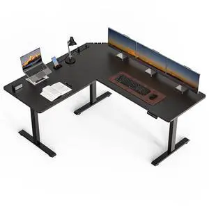 63 x 55 inch L-Shaped Standing Desk, Corner Computer Desk, Electric Standing Desk Adjustable Height, Sit to Stand Ergonomic Workstation for Home Office, Black 63 x 55 inch L-Shaped Standing Desk, Corner Computer Desk, Electric Standing Desk Adjustable Height, Sit to Stand Ergonomic Workstation for Home Office, Black