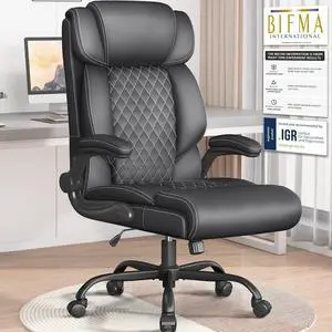 Office Chair-Executive High Back Breathable Big and Tall Office Chair Flip-up Armrests Lumbar Support-Ergonomic Leather Rolling Swivel Chair with Rock Function for Working Studying Gaming,Black Office Chair-Executive High Back Breathable Big and Tall Office Chair Flip-up Armrests Lumbar Support-Ergonomic Leather Rolling Swivel Chair with Rock Function for Working Studying Gaming,Black