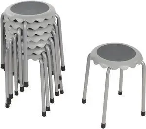Daisy Stackable Stool Set, 17in Seat Height, 8-Piece, Light Grey | Durable plastic and steel, GREENGUARD Gold Certified, 275 lb capacity, fully assembled, glides, classroom/home use Daisy Stackable Stool Set, 17in Seat Height, 8-Piece, Light Grey | Durable plastic and steel, GREENGUARD Gold Certified, 275 lb capacity, fully assembled, glides, classroom/home use