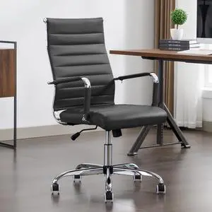 Office Desk Chair Leather, Conference Room Chairs with Wheels, Executive Modern Ergonomic Ribbed Computer Chair Office Desk Chair Leather, Conference Room Chairs with Wheels, Executive Modern Ergonomic Ribbed Computer Chair