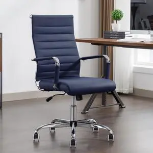 Office Desk Chair Leather, Conference Room Chairs with Wheels, Executive Modern High Back Ergonomic Swivel Rolling Ribbed Computer Chair Office Desk Chair Leather, Conference Room Chairs with Wheels, Executive Modern High Back Ergonomic Swivel Rolling Ribbed Computer Chair