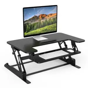 Standing Desk Converter - Height Adjustable Stand Up Riser with Manual Lift, 36.5" x 22" Desktop, Stand up Convertor in Black, Fits Dual Monitors, Laptop and Keyboard Mouse Tray Standing Desk Converter - Height Adjustable Stand Up Riser with Manual Lift, 36.5" x 22" Desktop, Stand up Convertor in Black, Fits Dual Monitors, Laptop and Keyboard Mouse Tray