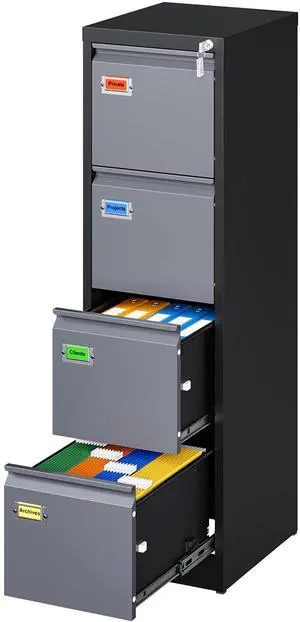 4 Drawer File Cabinet, Vertical Filing Cabinets with Lock, Metal File Cabinets for Home Office, Anti-Tip 4 Storage Drawers for Letter/Legal/A4/F4 Size (Assemble Required, Black) 4 Drawer File Cabinet, Vertical Filing Cabinets with Lock, Metal File Cabinets for Home Office, Anti-Tip 4 Storage Drawers for Letter/Legal/A4/F4 Size (Assemble Required, Black)