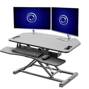 Extra Wide 38 inch Corner Desk Converter, K Series, Height Adjustable Sit to Stand Riser, Dual Monitor and Laptop Workstation with Wide Keyboard Tray, Black, DESK-V000KL Extra Wide 38 inch Corner Desk Converter, K Series, Height Adjustable Sit to Stand Riser, Dual Monitor and Laptop Workstation with Wide Keyboard Tray, Black, DESK-V000KL