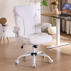 Fabric Executive Office Chair - White Ergonomic Computer Desk Chair | Flip-up Arms,Cloth Material,Mid Back,Adjustable Height,Swivel Wheels for Short People Women Study Work for Small Space Fabric Executive Office Chair - White Ergonomic Computer Desk Chair | Flip-up Arms,Cloth Material,Mid Back,Adjustable Height,Swivel Wheels for Short People Women Study Work for Small Space